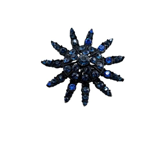 Vintage Japanned Blue Rhinestone Starburst Brooch Pin (A832) - Picture 4 of 5